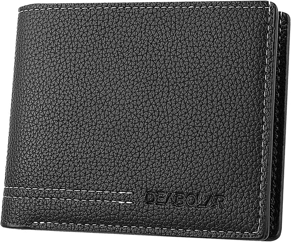 Men Wallet Black PU Material 4 Card Holder 2 Money Pockets 1 Clear Window Suitable for Gifts without RFID Slim Small for Traveling