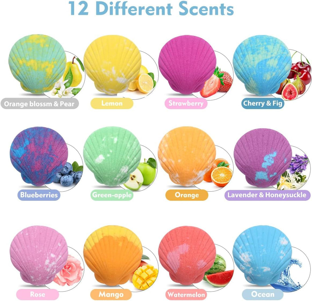Bath Bombs for Kids with Toys inside for Girls Boys - 12 Handmade Bubble Bath Fizzies Bomb with Surprise Sea Animals Toys, Moisturize Gentle and Kids Safe