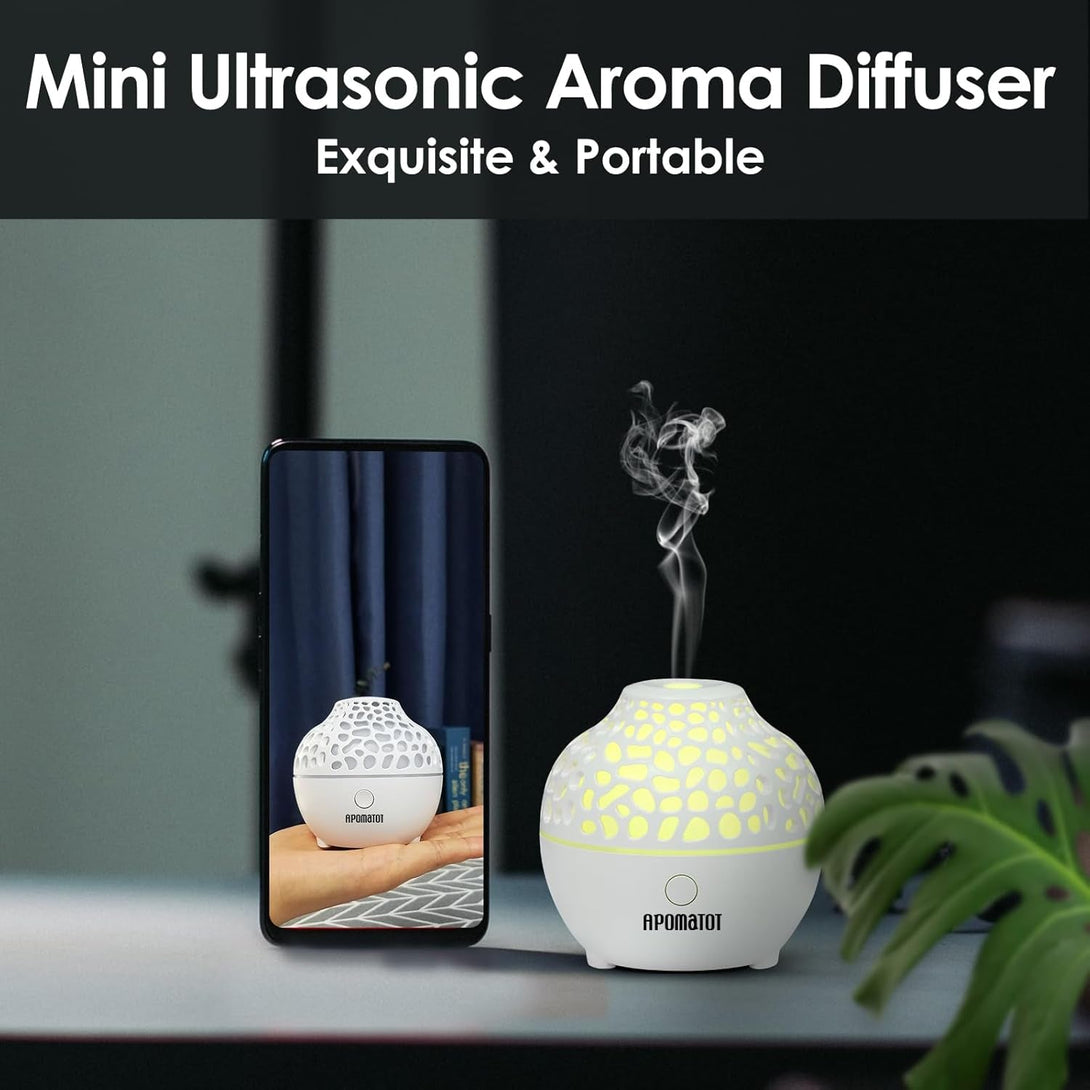 APOMOTOT 2 Pack Essential Oil Diffuser,Mini Portable Aromatherapy Diffusers,60Ml Cool Mist Humidifier with USB 7 LED Light Color,Waterless Auto Shut-Off for Gift Home Office Room