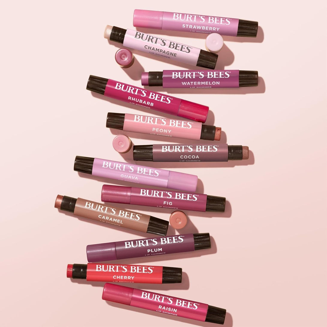 Burt'S Bees Shimmer Lip Tint Set, Tinted Lip Balm Stick, Moisturizing for All Day Hydration with Natural Origin Glowy Pigmented Finish & Buildable Color, Rhubarb (4-Pack)