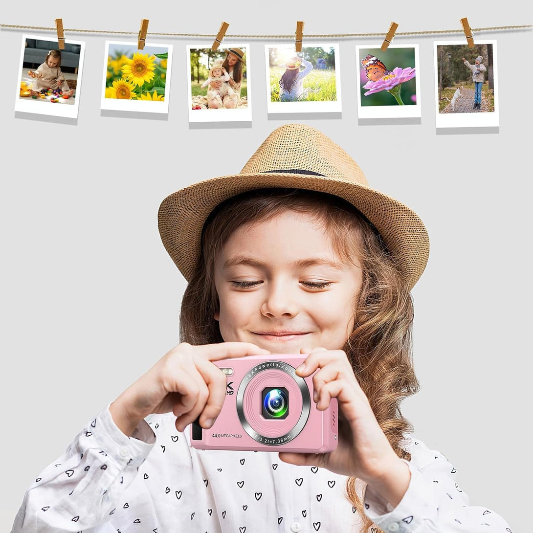 4K 44MP UHD Digital Camera - Autofocus Small Compact Cameras with 16X Zoom - Portable Vlogging Camera with 32GB Card and 2 Batteries for Kids, Teens