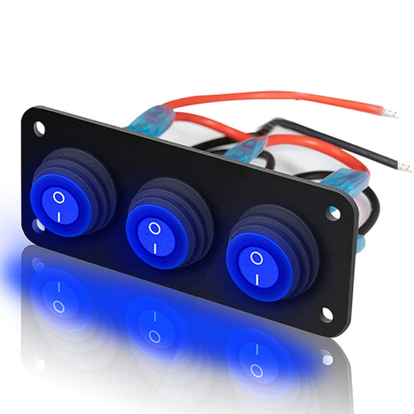 3 Gang 12V 20 Amp Toggle Rocker Switch Panel LED Breaker Waterproof Widely Fits for Auto Automotive Lights Car Marine Boat Yacht, Trailer, Caravan, Camper, Bus, Tractor, Jeep, Truck Vehicles & More