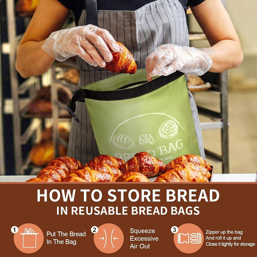 Bread Bags for Homemade with Beeswax Wrap - Zipper Reusable Bread Bag for Sourdough 2-Pack, Reusable Food Storage Bag to Keep Sourdough Fresh, Freezer-Safe, Eco-Friendly (Khai& Green)