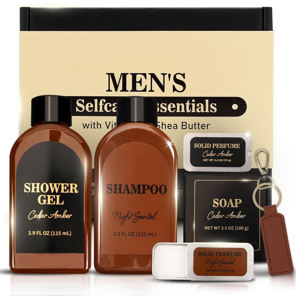 Self Care Gift Set for Men, Bath and Body Spa Gift Baskets for Men, Body & Earth Mens Cedar and Santal Scented Bath Set, Father'S Day Gifts