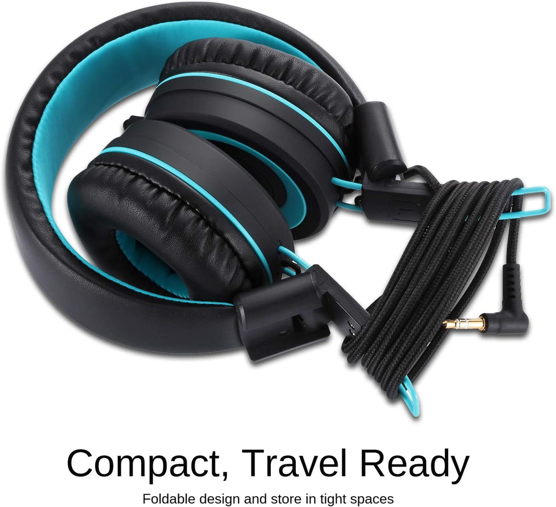 Noot Products Kids Headphones K11 Foldable Stereo Tangle-Free 5Ft Long Cord 3.5Mm Jack Plug in Wired On-Ear Headset for Ipad/Amazon Kindle,Fire/Boys/Girls/School/Laptop/Travel/Plane/Tablet (Black)