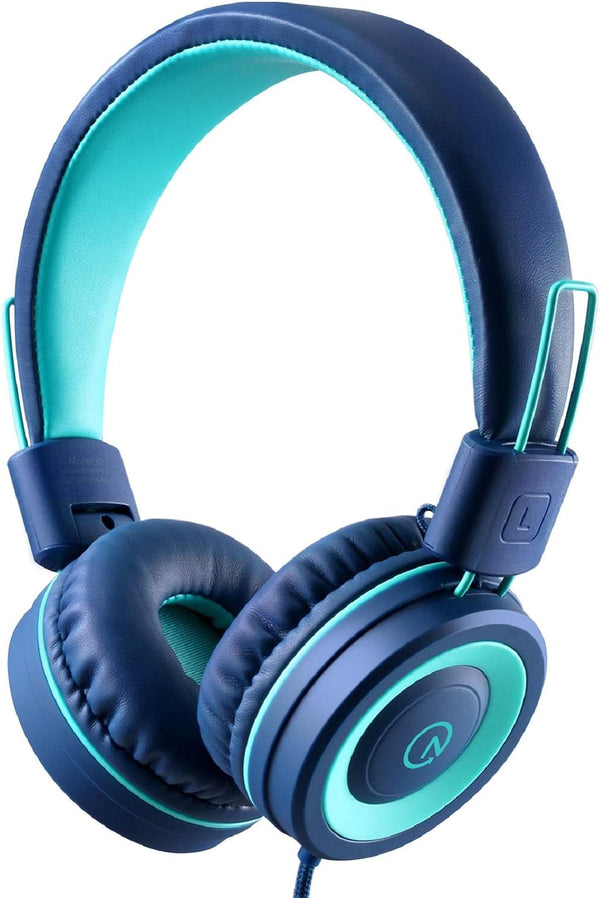 Kids Headphones - Noot Products K11 Foldable Stereo Tangle-Free 3.5Mm Jack Wired Cord On-Ear Headset for Children/Teens/Boys/Girls/Smartphones/School/Kindle/Airplane Travel/Plane/Tablet (Navy/Teal)