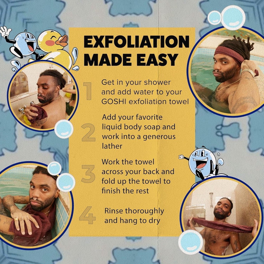 GOSHI Exfoliating Shower Towel - Rip-Resistant Exfoliating Washcloth for All Skin Types - Brick Red - Made in Japan