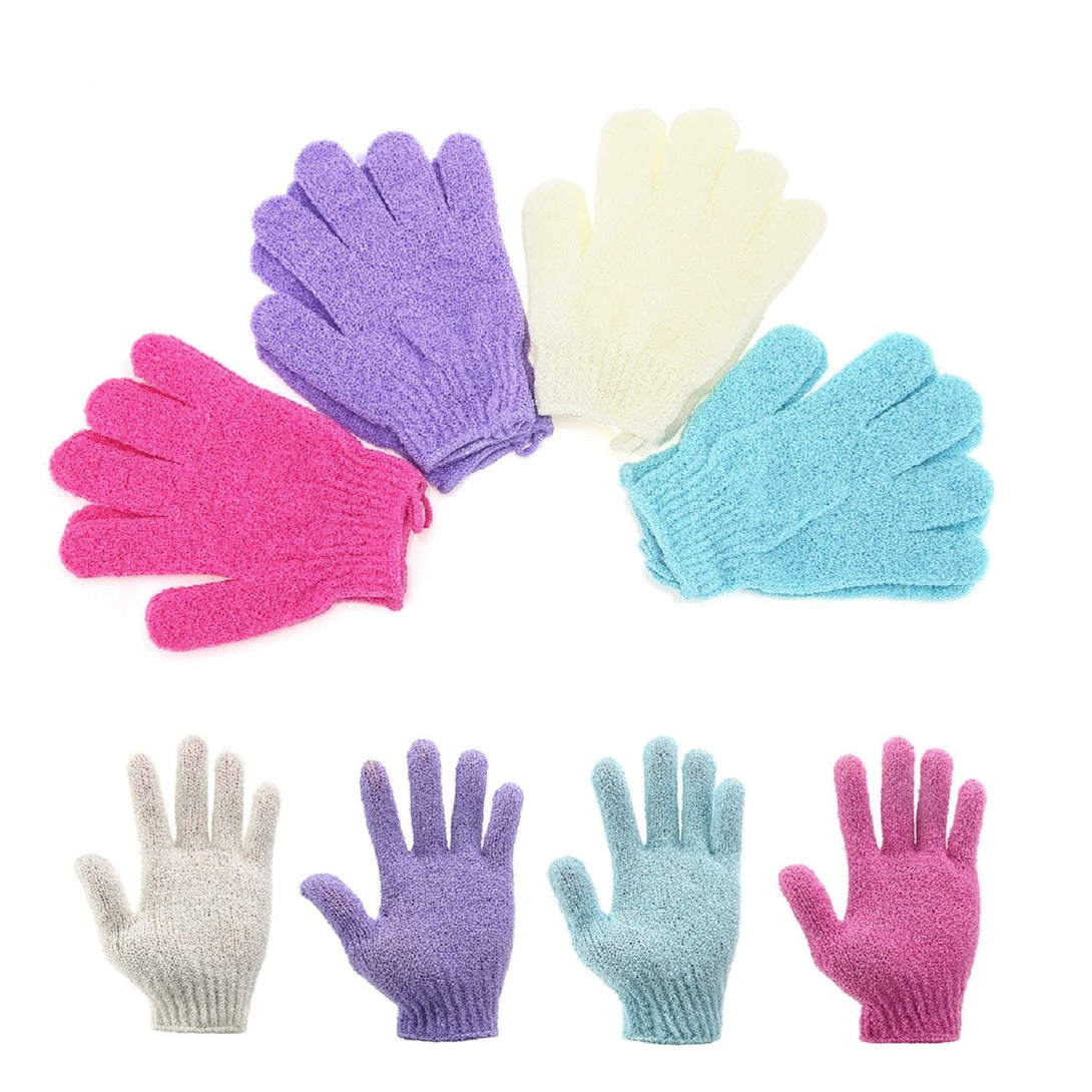 Exfoliating Shower Bath Gloves【4 Pair】 Double Side Durable Nylon Shower Gloves Body Scrub Exfoliator & Bathing Accessories for Men,Women & Kids Bath Scrubber for Acne & Dead Cell