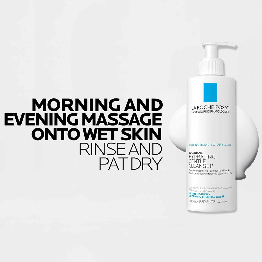 La Roche-Posay Toleriane Hydrating Gentle Face Cleanser, Hydrating Facial Cleanser with Niacinamide + Ceramides, Daily Face Wash for Dry Skin to Normal Skin, Sensitive Skin Tested, Fragrance Free