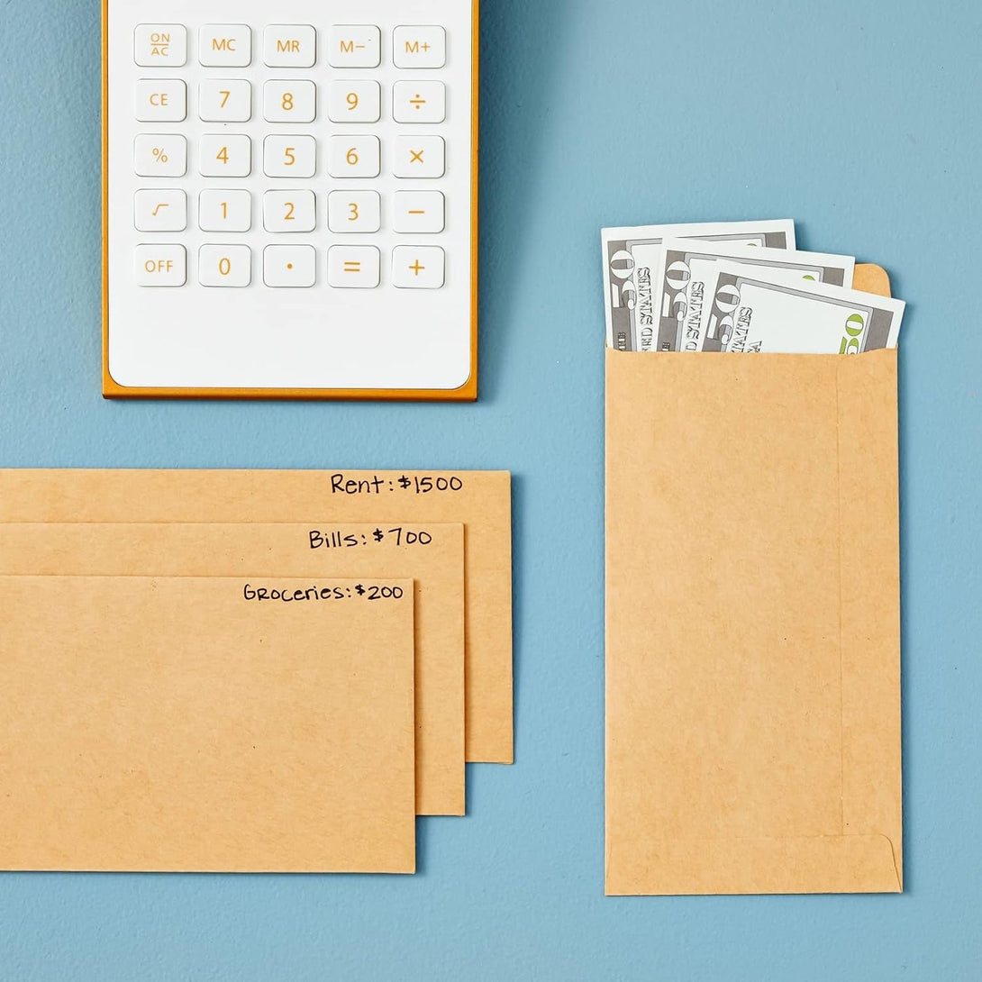 100 Pack Brown #7 Small Money Envelopes for Cash, 3.5 X 6.5 Inch Budgeting, Banks, Money Saving Challenges, Currency Envelopes for Coins, Budget Planning, 130 GSM