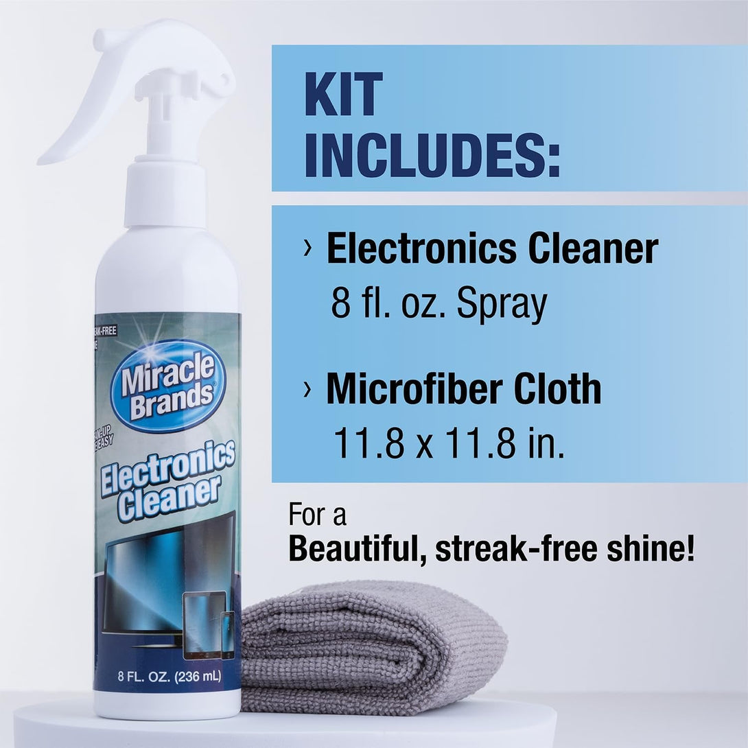 Miraclespray for Electronics Cleaning, Safe Multisurface Cleaner for Any TV, Phone, Monitor, Keyboard, Screen, Computer, Includes Microfiber Towel - 8 Ounce Kit
