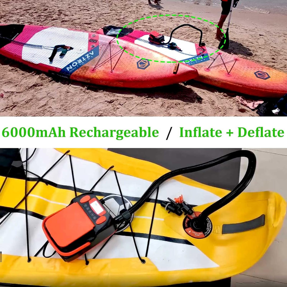 6000Mah Rechargeable SUP Air Pump Electric Compressor Max 16PSI Air Inflator + Deflator for Stand up Paddle Board,Inflatable Boat,Air Mattress,Kayak