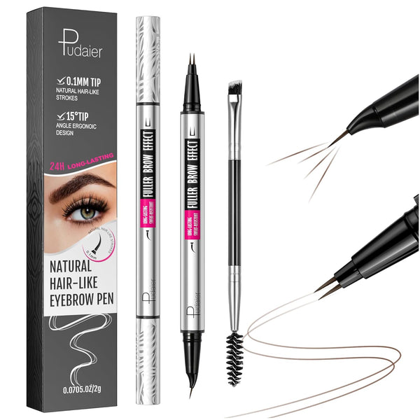 2-In-1 Dual Ended Microblading Eyebrow Pen & Eyebrow Brush,Waterproof 2-Fork-Tip & Precise Brush Tip for Natural Hair-Like Brows, Perfect Eyebrows Make Up,Last 24Hrs.