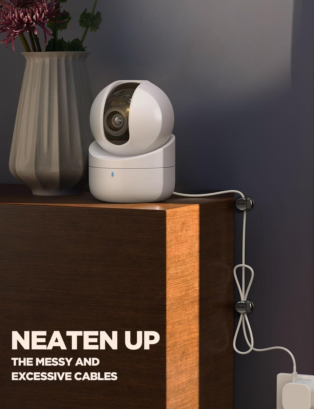 8Pack Cord Organizer [Dual Spring & Clasp, Max Secure] Cable Clips - Chfeila Cable Management, Adhesive Phone Charging Wire Holder for Nightstand/Wall, Home Office Desk Accessories Decor Essentials