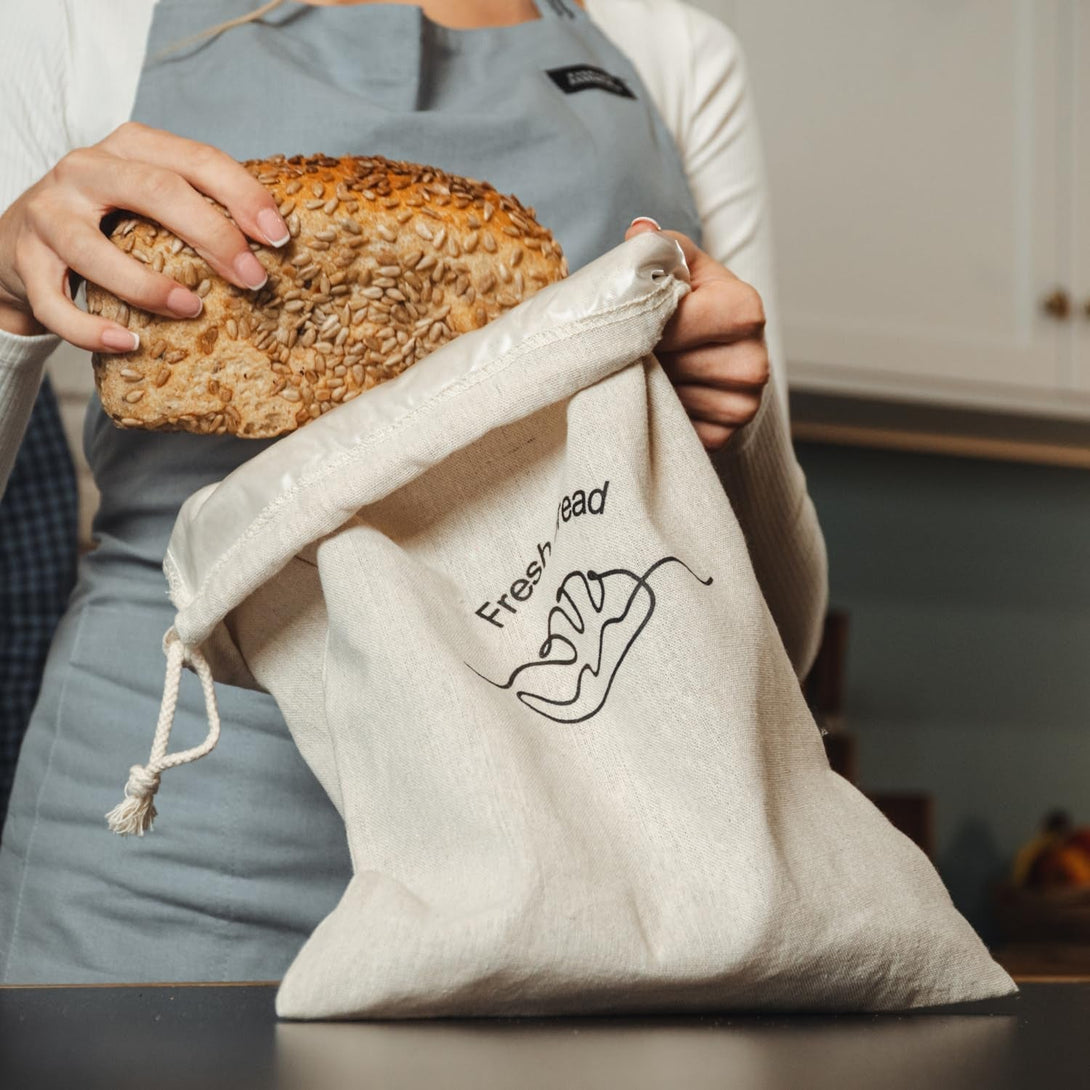 Simply H&K Linen Bread Bags [Pack of 3] with Inner Lining - Keeps Homemade Bread Fresh & Secure - Perfect for Sourdough & Gift Giving - Set of Reusable Bread Bags
