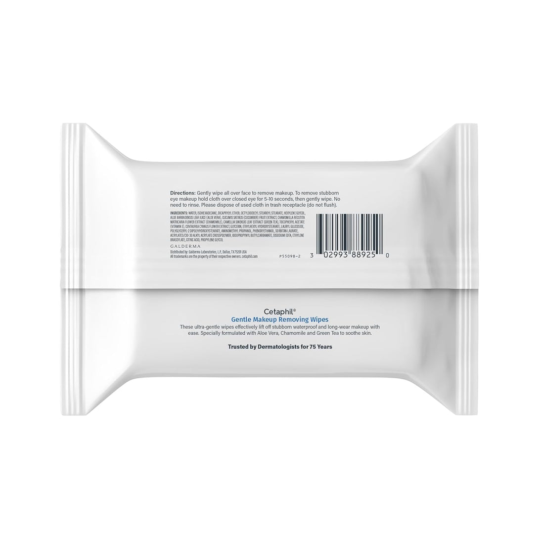 Cetaphil Gentle Makeup Removing Face Wipes, Daily Cleansing Facial Towelettes Gently Remove Makeup, Fragrance and Alcohol Free, 25 Count