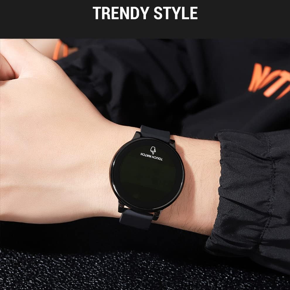 TOOCAT Fashion Touch LED Digital Watch Outdoor 50M Waterproof Rubber Bands Wristwatch for Men Women Teens Students (Black-Led Touch)