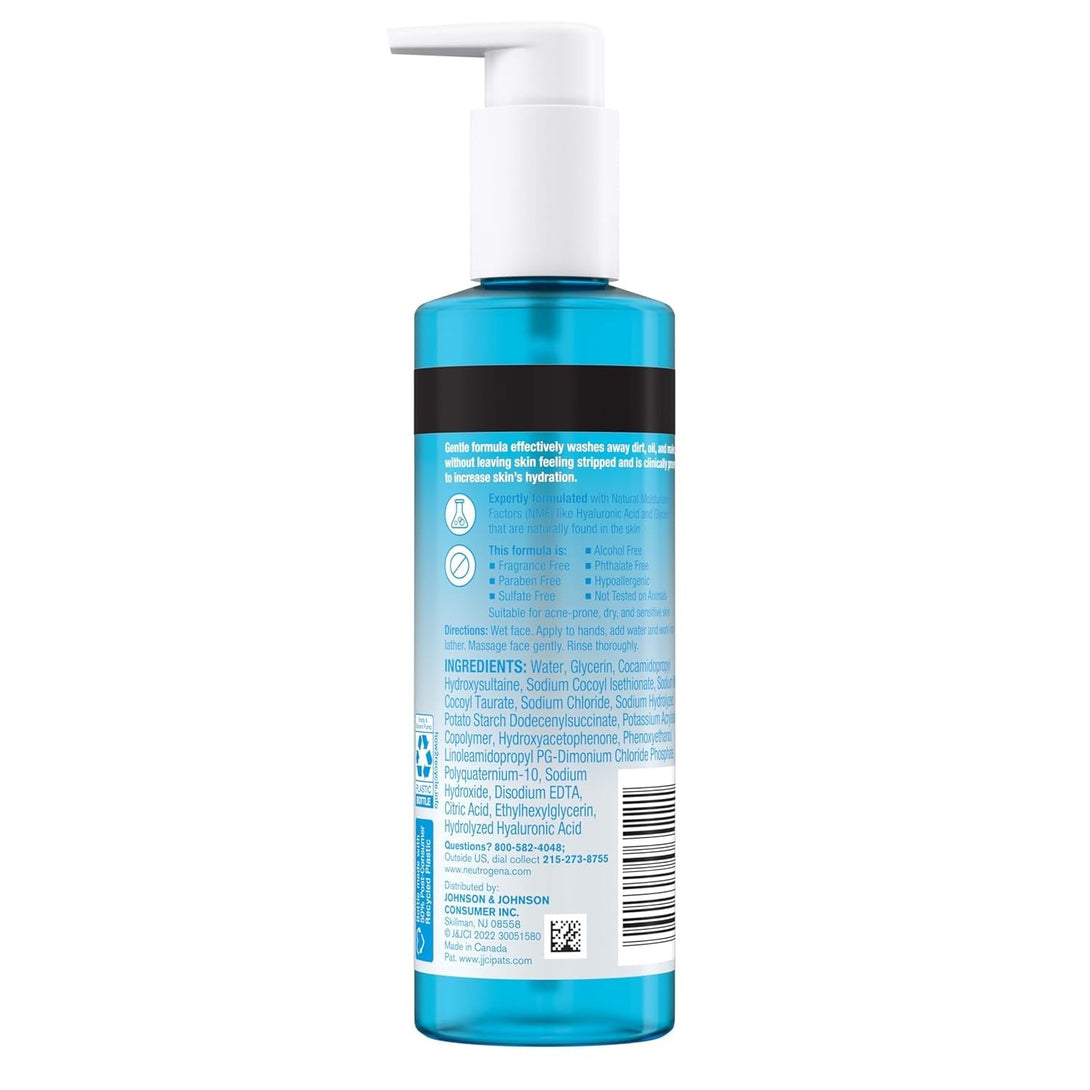 Neutrogena Hydro Boost Fragrance Free Hydrating Gel Facial Cleanser with Hyaluronic Acid, Daily Foaming Face Wash & Makeup Remover, Gentle Face Wash, Non-Comedogenic, 7.8 Fl. Oz