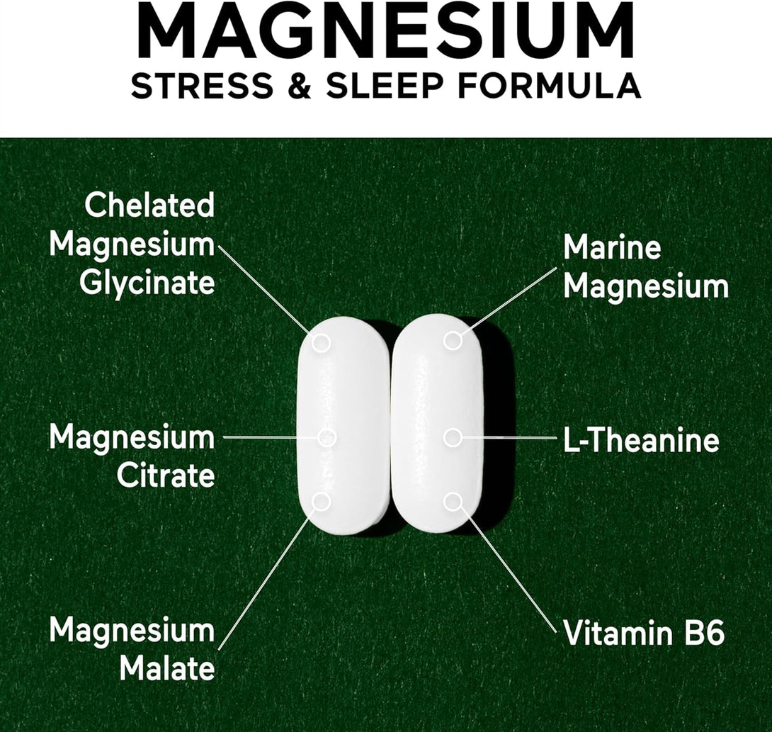 Smarter Nutrition Magnesium Complex - Chelated Magnesium Glycinate + Citrate, Malate for Sleep, Relaxation, Muscle & Nerves + Clinically Proven L-Theanine, Non-Gmo-60 Tablet[30-Day Supply]