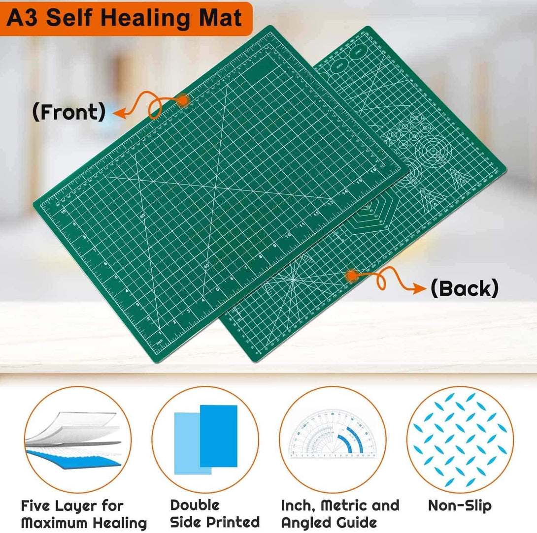 Anezus Self Healing Sewing Mat, 12Inch X 18Inch Rotary Cutting Mat Double Sided 5-Ply Craft Cutting Board for Sewing Crafts Hobby Fabric Precision Scrapbooking Project