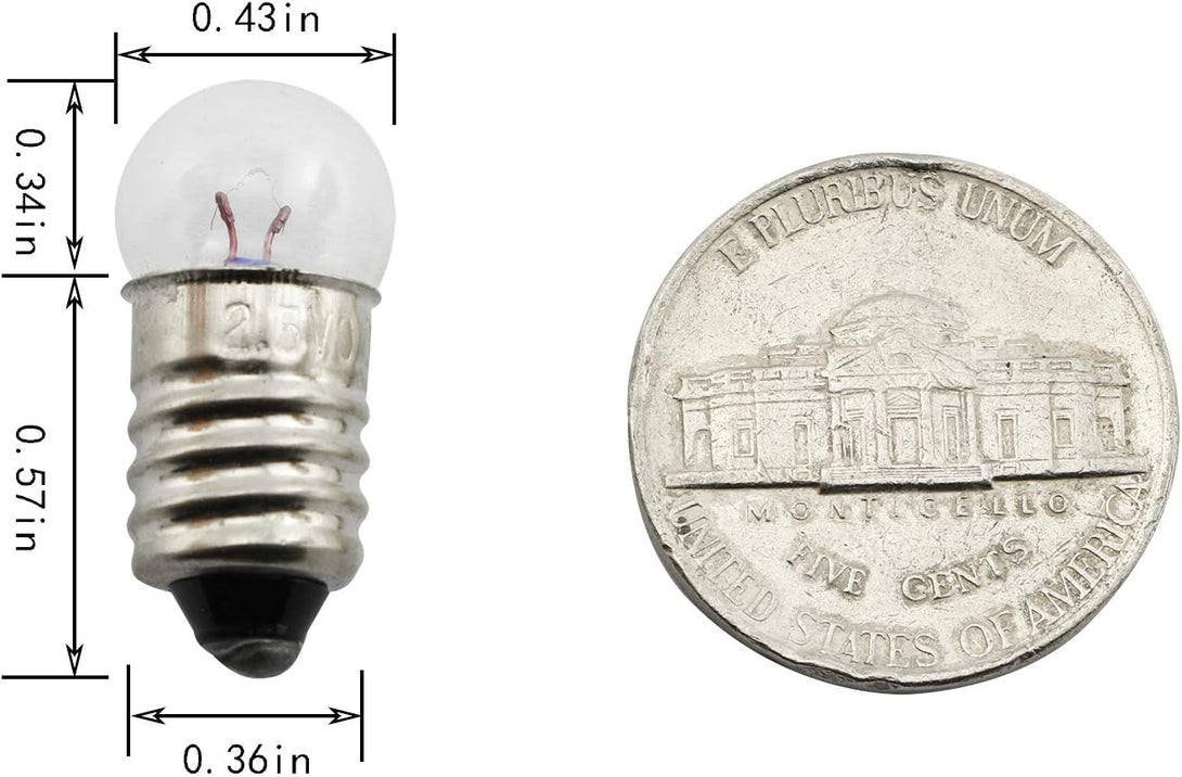 10-Pack E10 Mini Light Bulbs Screw Base Indicator Light Incandescent Bulb Old-Fashioned Flashlight Lamp for Physical Electrical Experiment 2.5V 0.3A (No Base)