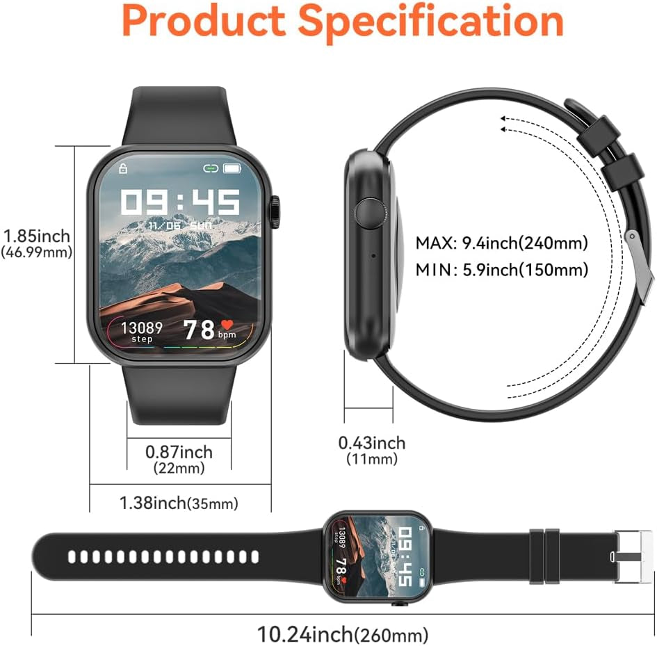 Hwagol Smart Watch (Answer/Make Call) 1.85Inch Fitness Tracker, DIY Dials/Pedometer/Calories/Multiple Sport Modes/Voice Assistant, Smart Watches for Men Women Android Ios Phones