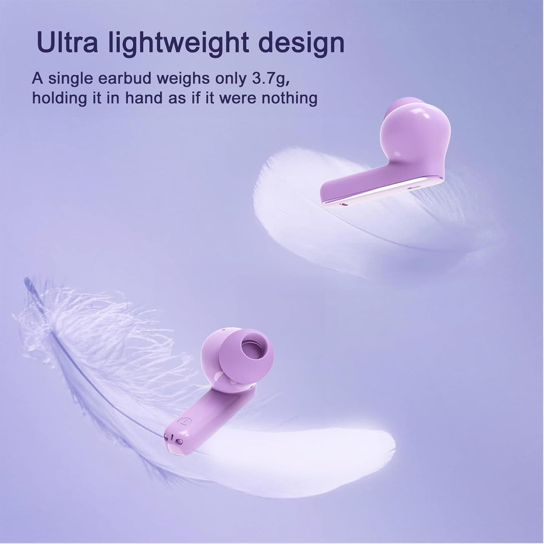 Wireless Earbuds, True Wireless Bluetooth 5.3 Earbuds with Charging Case, Stereo Bluetooth Headphones with Microphone for Iphone Android Smart Cellphones (Purple)