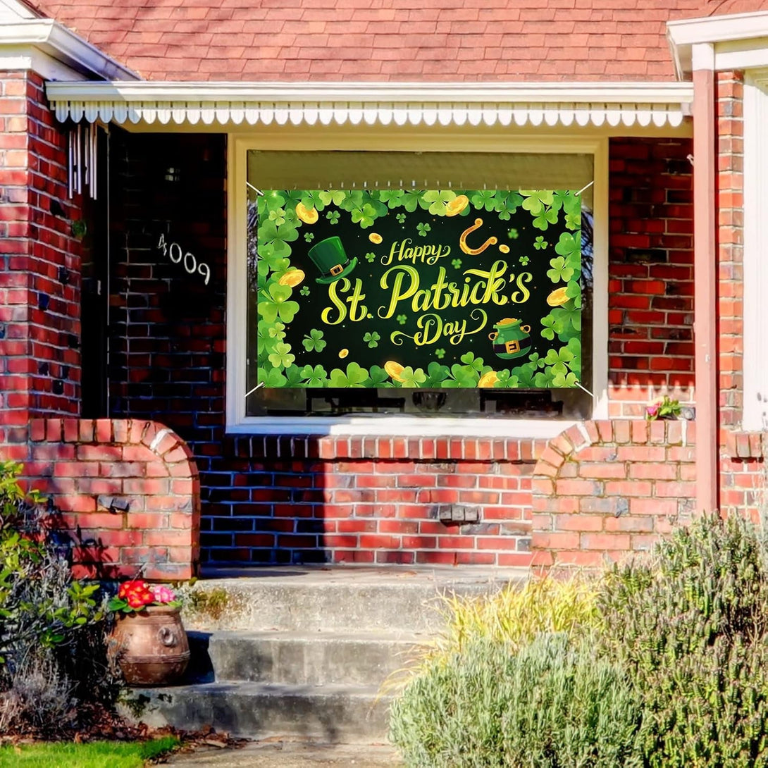 St. Patrick’S Day Backdrop Banner Decorations Large Fabric Clover Backdrop Decor Decorations Background Banner Irish Shamrock Leaves Party Supplies