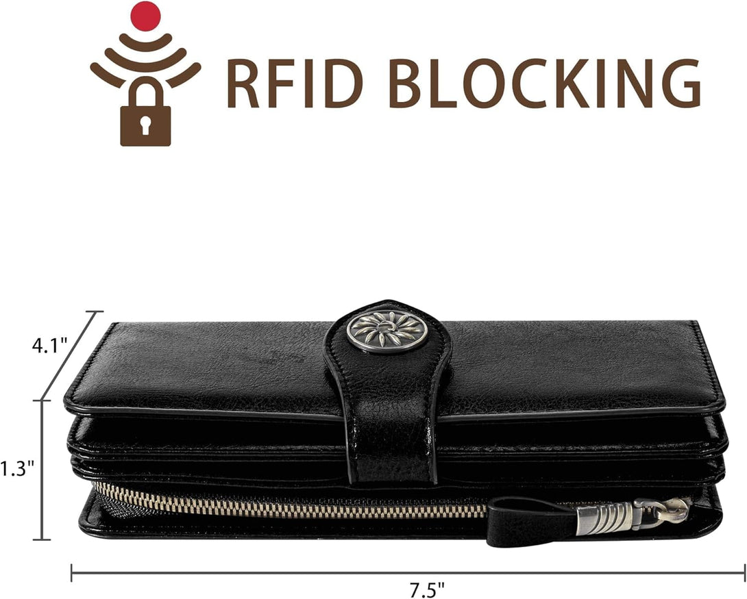 Travelambo Women'S Wallet RFID Blocking Credit Card Holder Large Capacity Wristlet Leather Wallets Purse