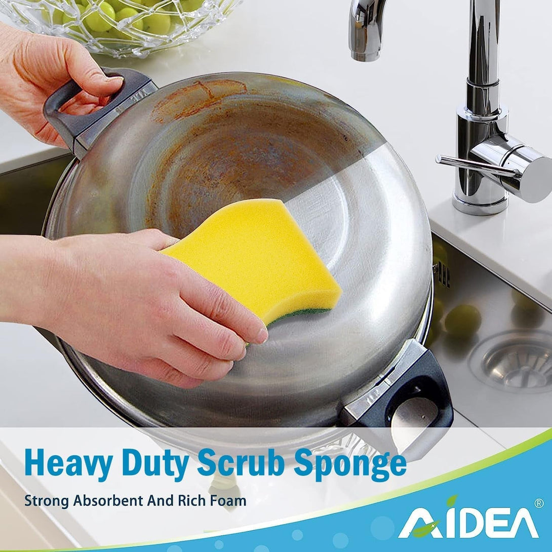 AIDEA Heavy Duty Scrub Sponge-50 Count, Cleaning Sponge, Kitchen Dish Sponge, Effortless Cleaning Eco Scrub Pads for Dishes,Pots,Pans All at Once