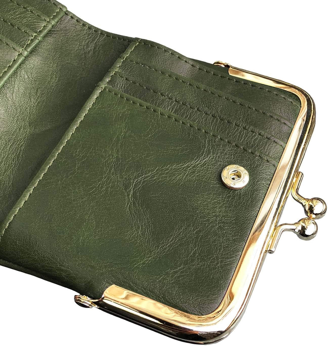 AOXONEL Womens Wallet Small Rfid Ladies Compact Bifold Leather Vintage Coin Purse with Zipper and Kiss Lock