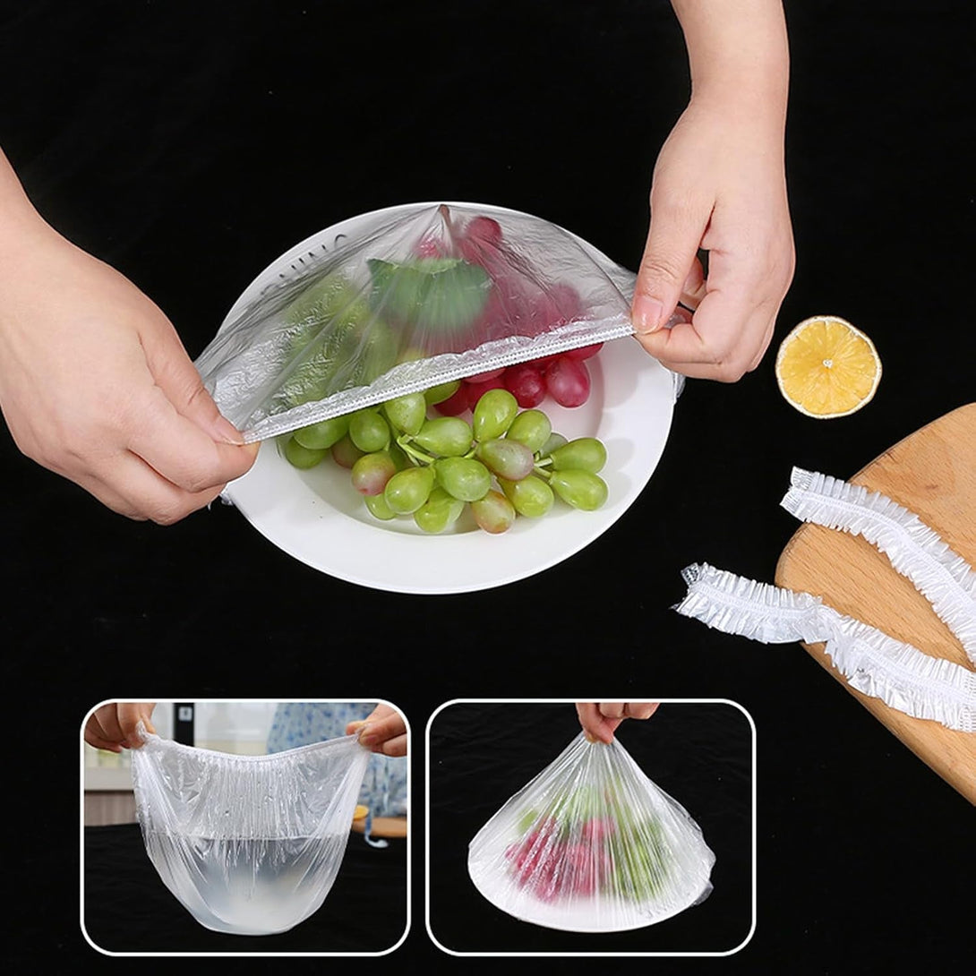 300Pcs Reusable Elastic Food Covers - Universal Stretchable Clear Adjustable Plastic Plate & Bowl Covers, Outdoor Fresh Keeping Bags, Kitchen Baking Picnic and Food Storage Bread Proofing Cover.