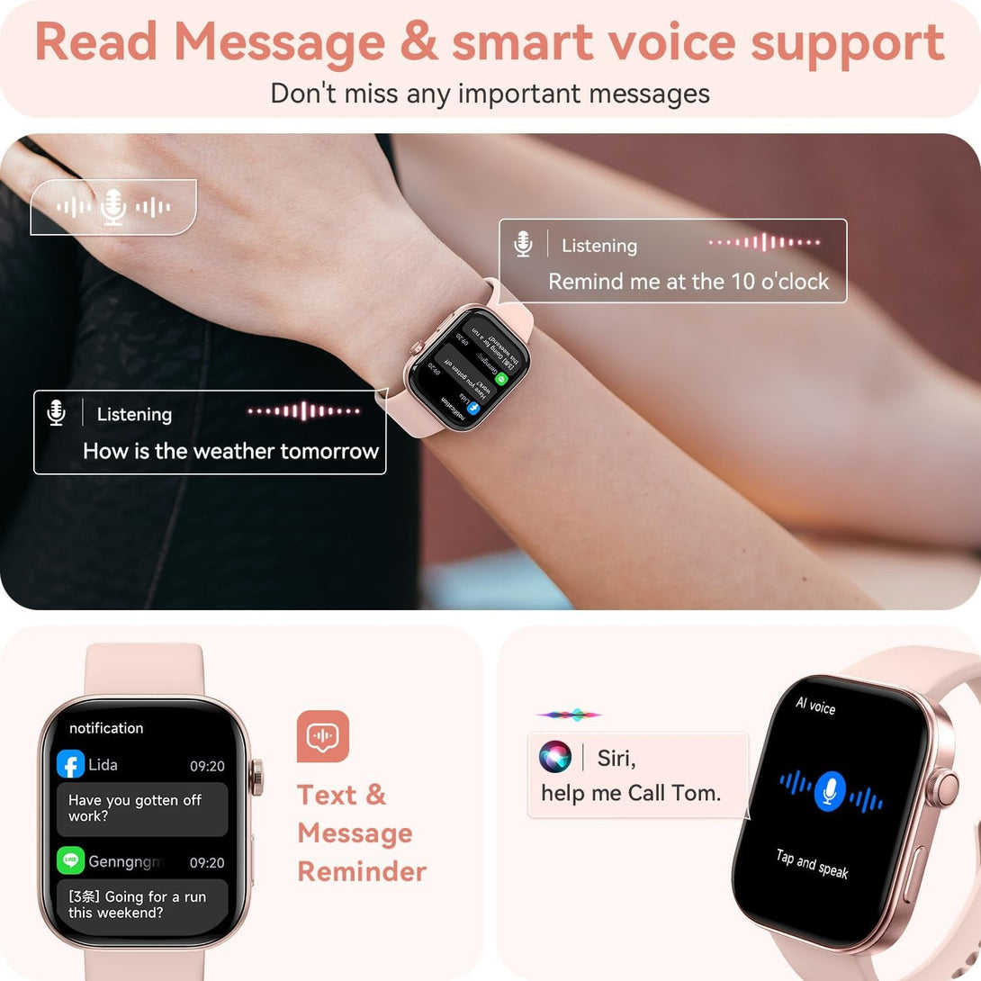 ENOMIR Smart Watch for Women Iphone & Android,1.99"" AMOLDE Screen 3ATM Waterproof Fitness Watch with Answer/Make Call AI Voice,24H-Heart Rate/Spo2/Bp Monitor/Sleep Monitor,100+ Sports Modes, Pink