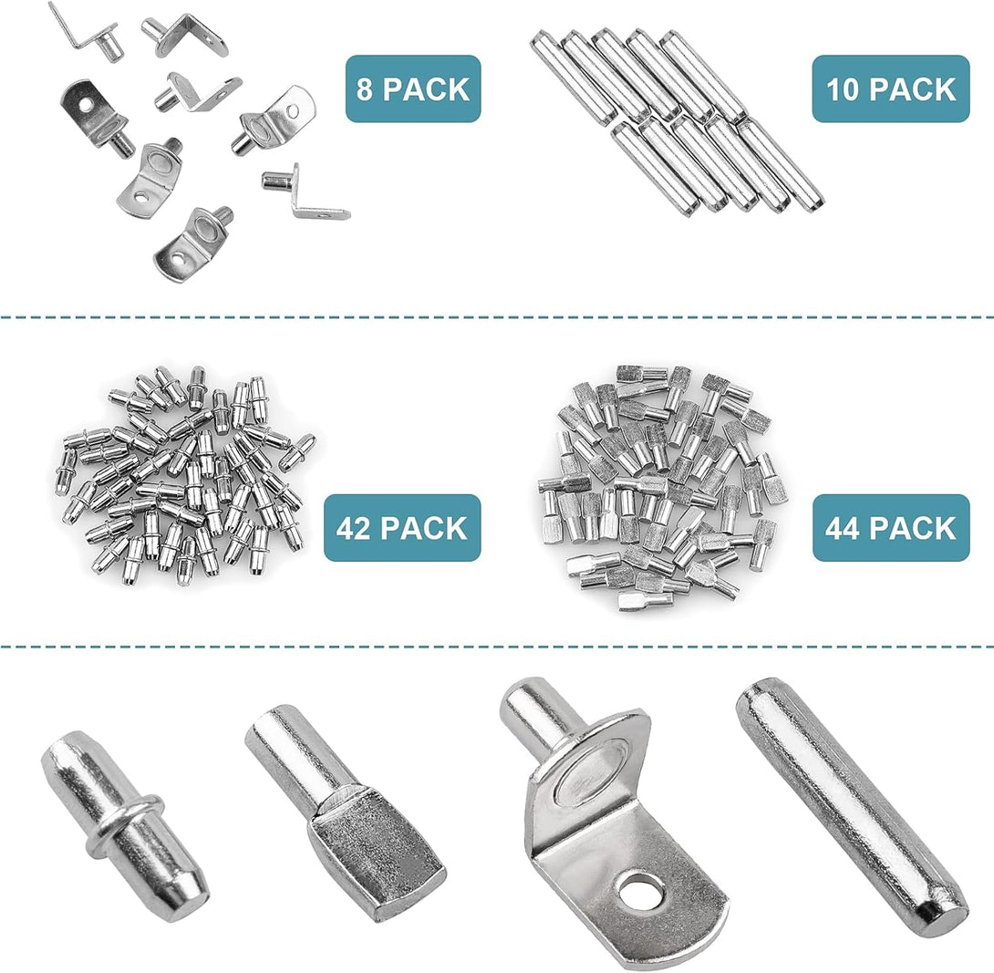 104 Pcs Shelf Pegs Kit, Upgraded Shelf Pins 4 Styles, 5Mm & 1/4Inch Nickel Shelf Support Pegs, Cabinet Shelf Pegs for Shelves, Shelf Support for Bookshelf Kitchen Cabinet Shelf Pegs.