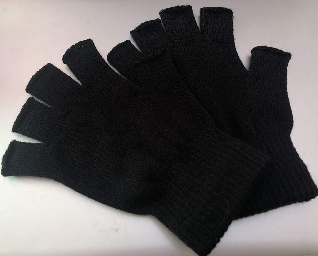 2 Pair Half Finger Gloves Winter Knit Touchscreen Warm Stretchy Mittens Fingerless Gloves in Common Size for Men and Women,Black