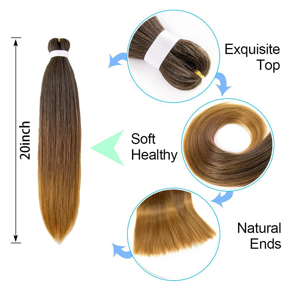 8 Pack Ombre Braiding Hair Pre Stretched - 20" 80G/Pack Premium Pre Stretched Braiding Hair Extensions, Professional Itch Free Hot Water Setting Perm Yaki Texture Prestretched Hair(1B/30/27)