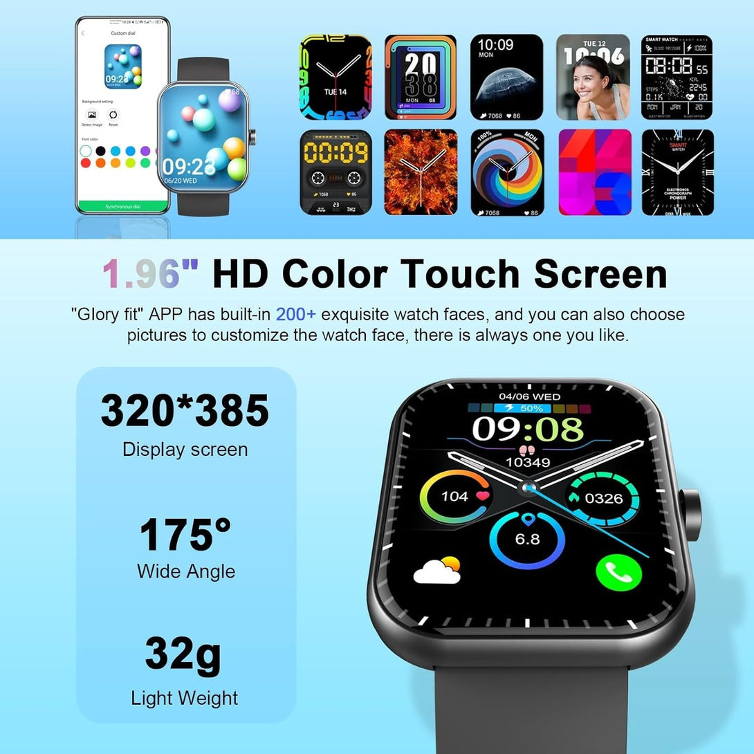 Smart Watch(Answer/Make Call), 1.96" Smartwatch for Men Women, 2025 New Fitness Watch with 110+ Sport Modes, Pedometer, Heart Rate/Spo2/Sleep Monitor, IP68 Waterproof Activity Tracker for Android Ios