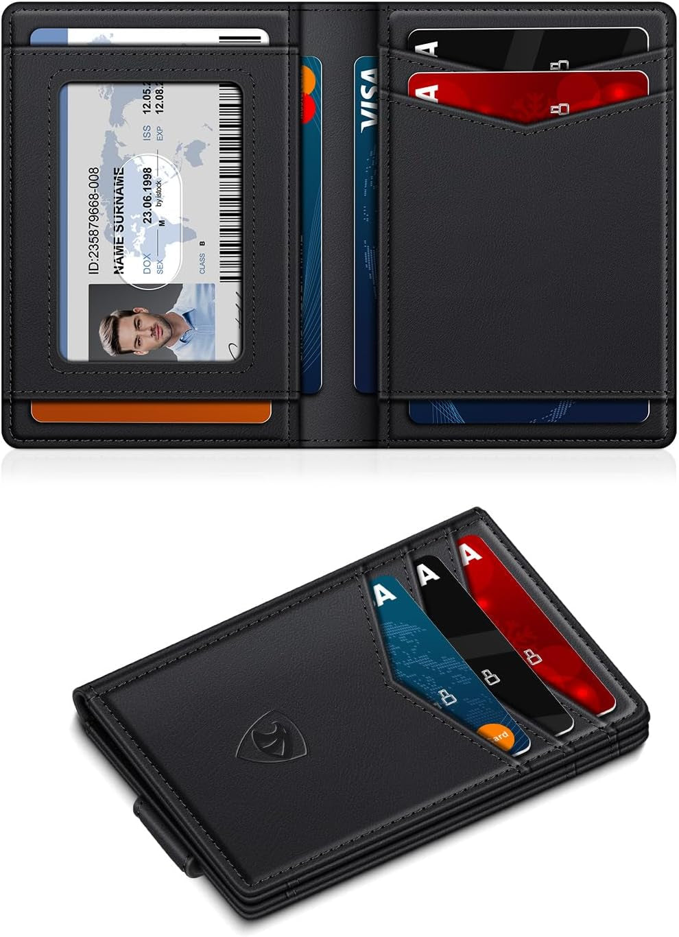 Wallet for Men Slim Leather Wallets for 12-15 Cards, Minimalist Thin RFID Blocking Card Holder with Money Clip & ID Window, Small Bifold Front Pocket Wallet, Gifts for Men
