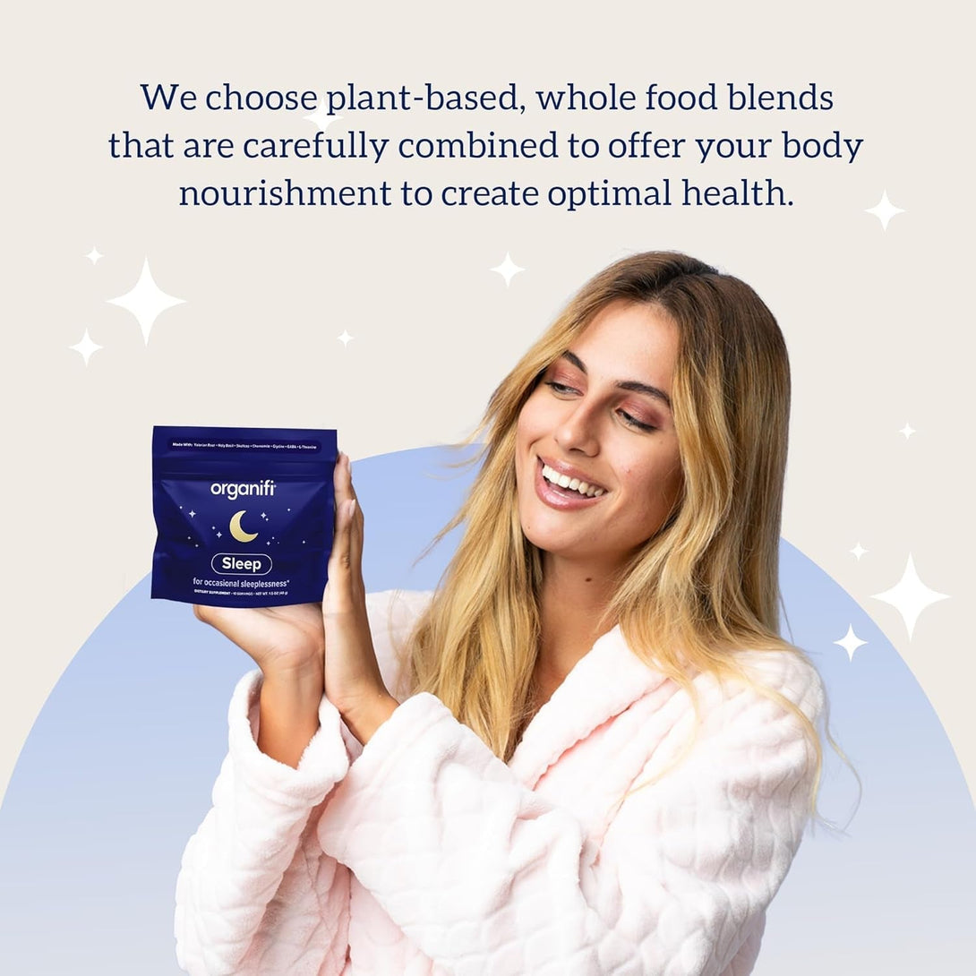 Organifi Sleep - Sleep Support with Valerian Root, Lavender, GABA and L-Theanine - No Melatonin - Calming and Relaxing Nighttime Drink - No Gluten, Dairy or Soy