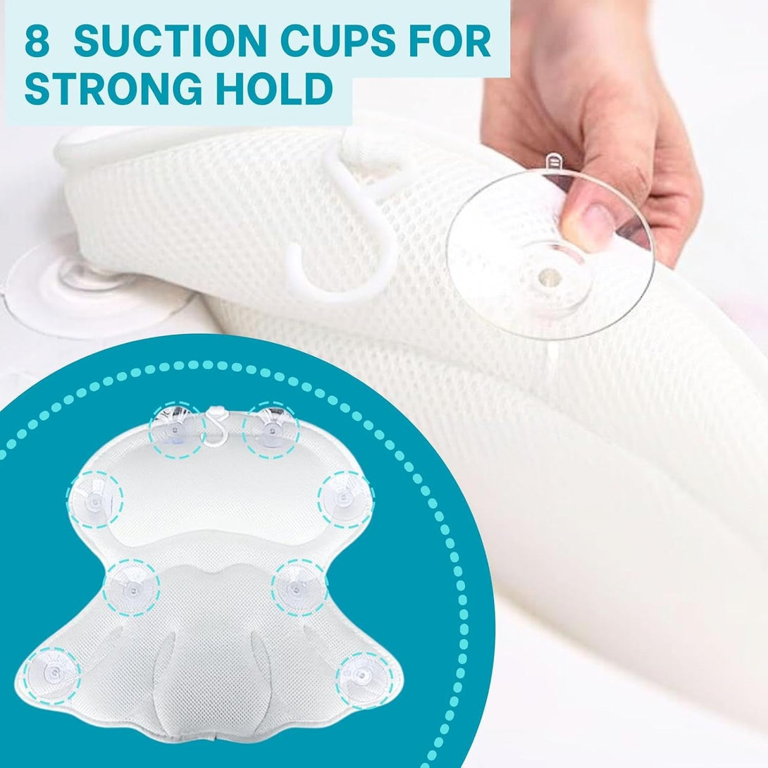 4D Bathtub Pillow with 8 Strong Non-Slip Suction Cups, Bath Pillows for Tub- Luxury Bath Pillow, Headrest Bath Pillows for Men & Women, Tub Neck Pillow for Bath, Fits All Bathtubs