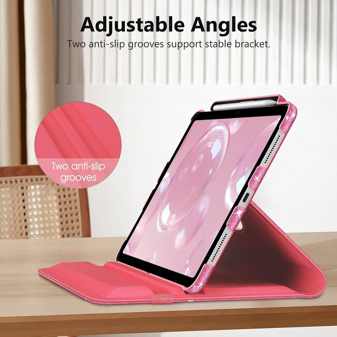 Fintie Rotating Case for Ipad (A16) 11Th Generation 11 Inch (2025), Ipad 10Th Generation 10.9 Inch (2022) - [Built-In Pencil Holder] 360 Degree Rotating Protective Stand Cover, Glittering Pink