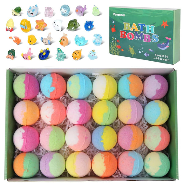 Kids Bath Bombs with Surprise Toys inside - 24Pcs Kid Bath Bomb Gift Set, Kids Friendly & Non-Toxic Fizzy Shower Bombs for Girls Boys, Handmade Bubble Bombs Bath Gift for Birthday, Christmas