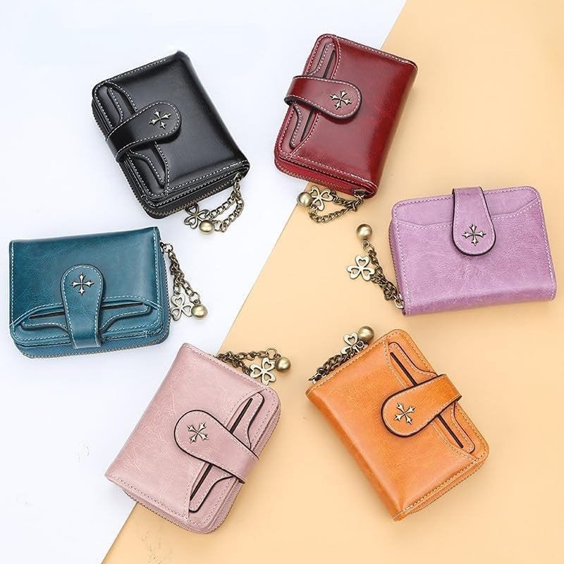Small Wallet for Women Zip Bifold Vintage Wallet Goth Purse Mini Leather Cash Wallets with Zipper Coin Pocket (Red,Small)