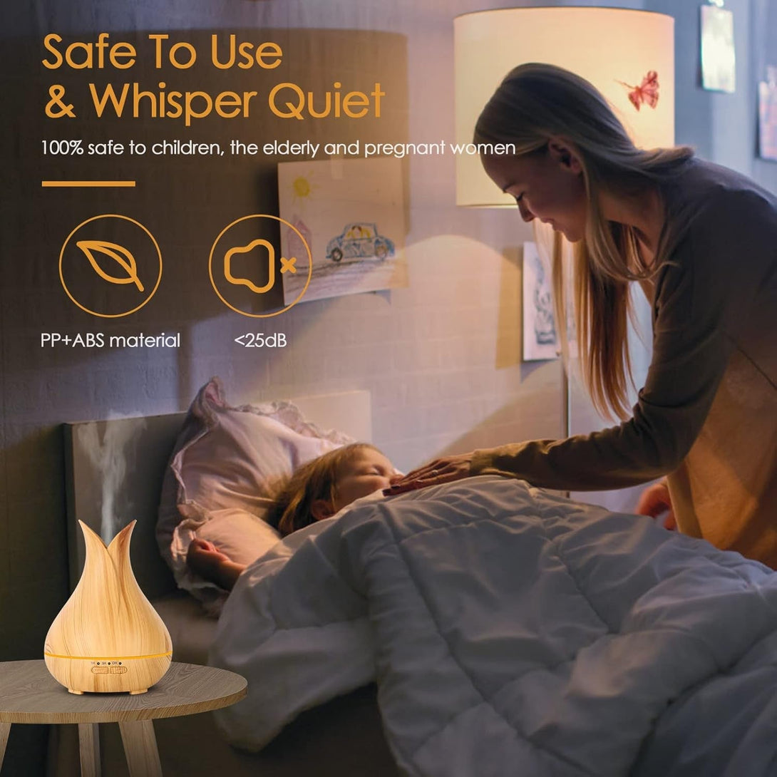 Aromatherapy Diffuser with Essential Oils Included, 150Ml Small Cute Aroma Diffuser with 15 Color LED Light&3 Times, Waterless Auto off Essential Oil Diffusers for Home Bedroom(Wood)