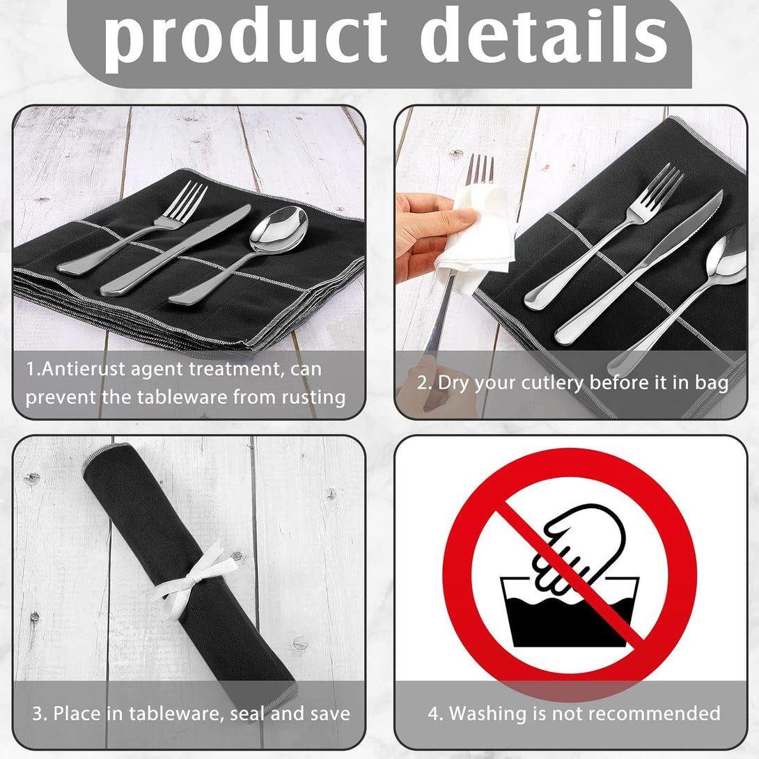 6 Pcs anti Tarnish Silver Storage Bags Silver Storage Cloth Felt Flatware Organizer anti Tarnish Protector Bags Place Setting Roll with White Ribbon for Kitchen Cutlery Utensils