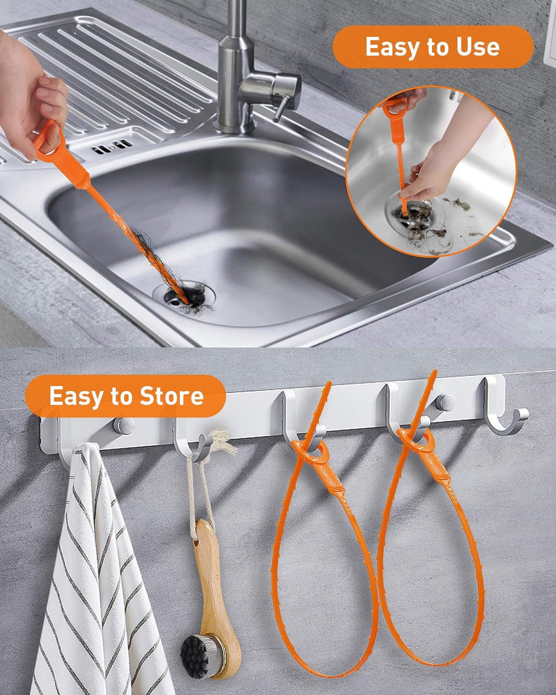 6PCS Drain Clog Remover Tool, Drain Hari Cleaner Tool, Hair Cather Shower Drain Tool, Drain Auger Hair Cleaning Tool for Shower Kitchen Sink Bath Tub Bathroom, Sink Snake Hair Remover(25Inch)