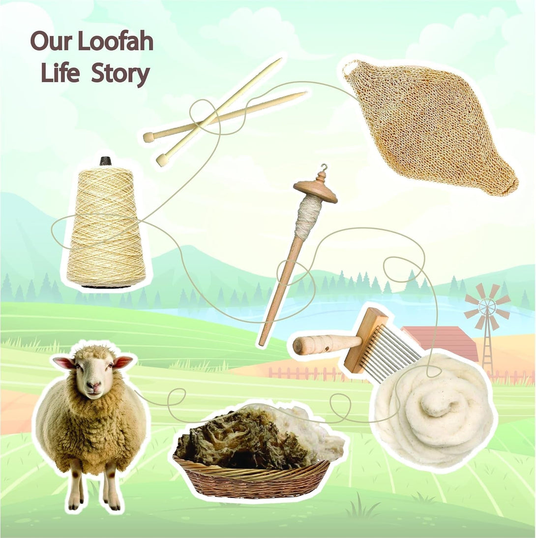 Natural Loofah Exfoliating Body Scrubber, Handmade Durable Wash Cloth, Back Scrubber with Handles for Bath and Shower, Deep Clean, Skin Care, Kurdish Loofah, Bath Accessories