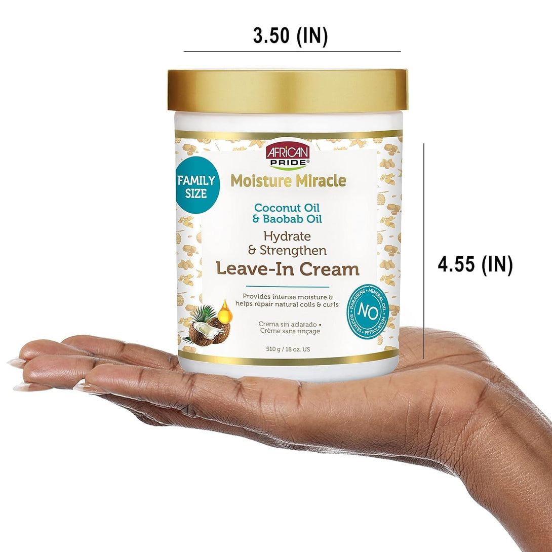 African Pride Moisture Miracle Coconut Oil & Baobab Oil Leave-In Hair Cream - Provides Intense Moisture & Helps Repair Natural Coils & Curls, Hydrates & Strengthens, 18 Oz