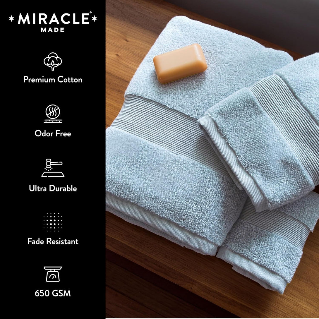 Miracle Made® Wash Cloth - Sky Bkue 13 X 13 Inches - Premium 100% Long Staple Silver Ion Cotton Bath Towel Cloth - Ultra Soft Plush Fade Resistant Highly Absorbent Quick Drying Bath Sheet