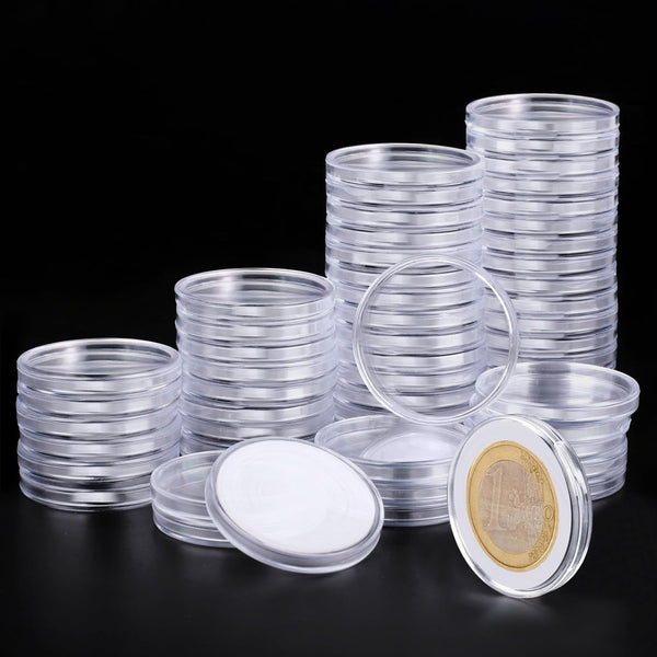 60P Clear Plastic Coin Capsules, Silver Dollar Coin Holder, 40Mm Silver Coin Storage, Coin Holders for Collectors, Morgan Silver Dollar Coin Holders with Adjustable Gasketï¼ˆ17/20/25/27/30/33/38/40Mmï¼‰